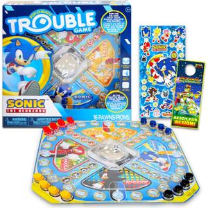 Sonic the Hedgehog Pop Up Board Game - Bundle with Sonic Board Game for Kids with Pop Up Dice Plus Stickers, More | Sonic the Hedgehog Games for Birthday Party