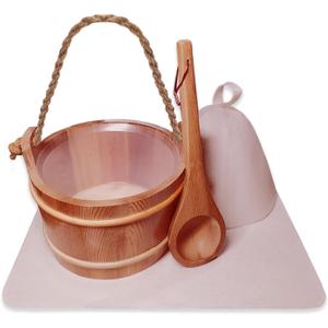 Red Cedar Sauna Bucket and Ladle, with Sauna Hat and Seat Pad, 6L (1.6 Gallons) Wooden Sauna Water Bucket for Sauna Room and Spa Room Sauna Accessory
