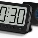 ANJANK Digital Travel Alarm Clock, 6000mAh for MagSafe Battery Pack, Portable Magnetic Power Bank, Wireless Charger for iPhone 16/15/14/13/12, USB-C & USB-A Charging, Foldable LCD Clock with Backlight
