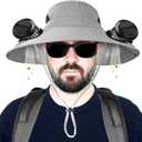 Solar Fan Hat for Men, Wide Brim Solar Fan hat,hat with Solar Fans Built in, Outdoor hat with Fans (XX-Large, Gray)