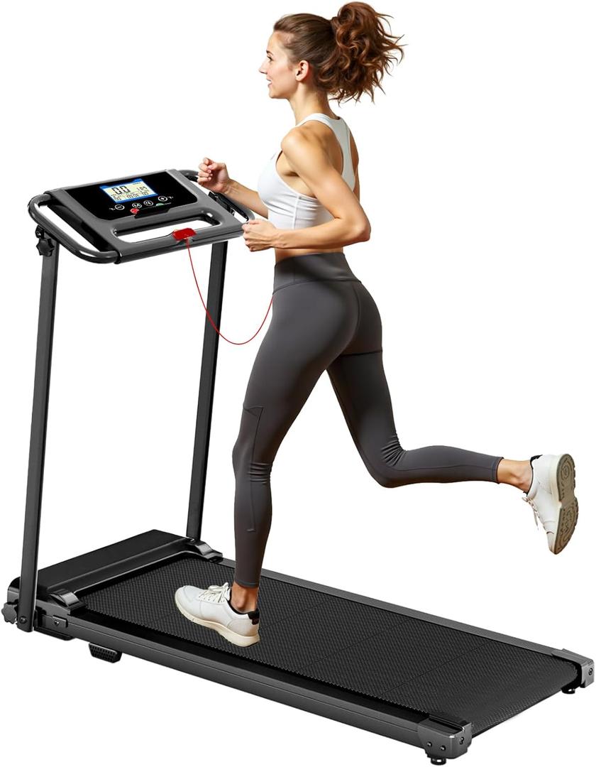 Portable Treadmill with Handle, 3.0HP Walking Pad Treadmill, Electric Compact Treadmills,Treadmills for Home Small Space with 12 Preset Programs, Walking Pad with Handle,300 LBS Capacity (Black)