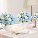 MARTINE MALL 2 Packs Peonies Artificial Flowers, Mixed White Blue Artificial Peonies, Silk Peonies Flowers Fake Peonies Artificial Peony Flowers for Centerpiece Table Wedding Party Home Decor
