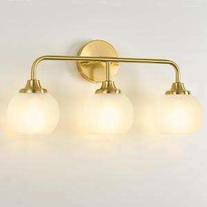 Gold Bathroom Vanity Light Fixtures, Modern Vanity Light Over Mirror, 3-Light Globe Bathroom Wall Sconces with Milky White Glass Shade for Bedroom Living Room, 22 inch