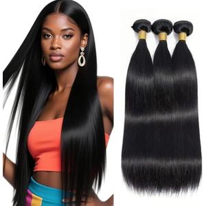 26 28 30 Inch Straight Human Hair Bundles Natural Black Bundles Human Hair Straight 150g Color #1B Bundle Unprocessed Virgin Bundle