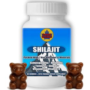 Shilajit Gummies 7-in-1  Energy, Focus, Immunity & Vitality  Vegan, Non-GMO Blueberry Supplement with Ashwagandha, Rhodiola, Turmeric, Ginger, Vitamin C & D  60 Count (EXP 08/22/27)