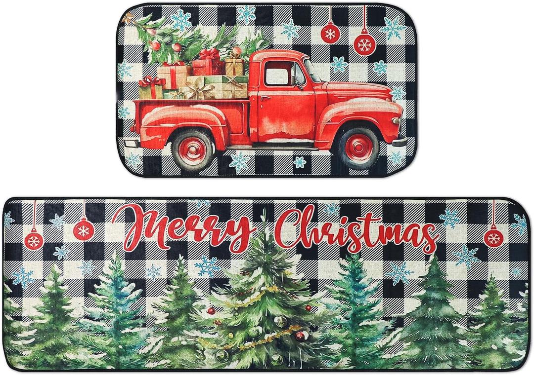 Christmas Decorations Indoor Christmas Kitchen Bathroom Door Mat Anti-Slip and Washable Winter Rubber Christmas Tree Door mat for Both Indoor and Outdoor use 16x28 and 16 * 48Inch (red)