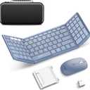 Foldable Keyboard and Mouse, Samsers Folding Bluetooth Keyboard Combo, 2.4G + BT5.0 x 2, FullSize Portable Travel Keyboard & Rechargeable Wireless Mouse for Windows Android iOS Mac OS, Blue