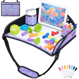 COOLBEBE Kids Travel Tray for Toddler Car Seat, Travel Tray for Airplane, Toddler Car Seat Lap Tray, Carseat Table Tray for Kids Travel Activities (Mermaid
