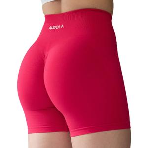 AUROLA Intensify Workout Shorts for Women Seamless Scrunch Short Gym Yoga Running Sport Active Exercise Fitness Shorts (Large, Pink)