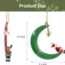 2 x 2pcs Christmas Tree Decorations Moon Ornaments, Hanging Xmas Ornaments Funny Iron Moon Decor with Santa Claus Reindeer Vintage for Xmas Tree New Year Holiday Party Decor