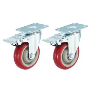 PATIKIL 4 Inch Caster Wheels, Set of 2 Plate Casters Heavy Duty PVC Locking Swivel Caster with Brake 198 Lbs for Furniture Cart Workbench Equipment, Red