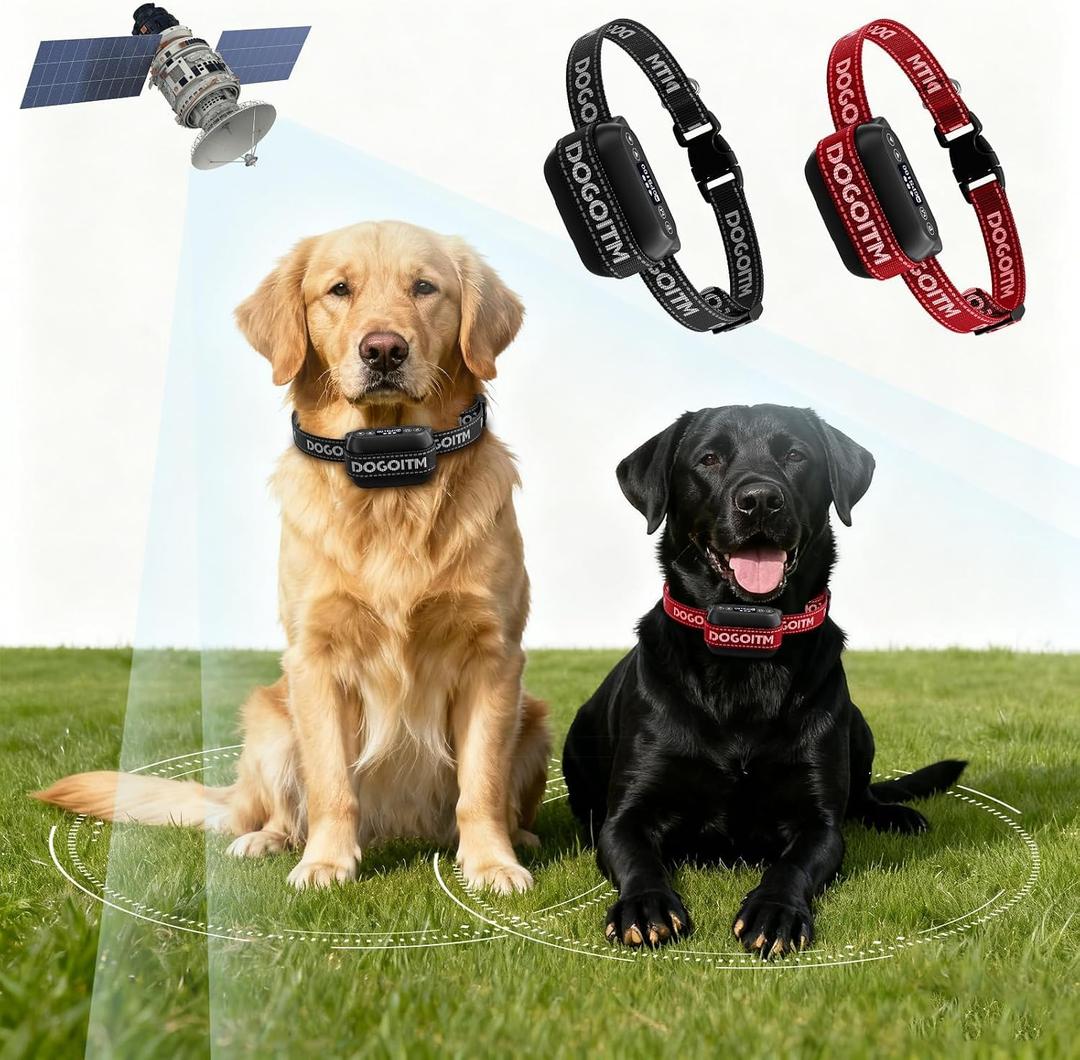 GPS Wireless Dog Fence for 2 Dogs, Dog Collar with 3 Warning Modes, Pet Containment System with Real-time Signal Updates, Electric Dog Fence Collar with Wide Adjustable Range for Most Dogs
