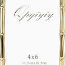 Metal Gold 4x6 Picture Frame with Bamboo Design Real Glass Picture Frames Wall Hanging or Tabletop, Vertical or Horizontal Display