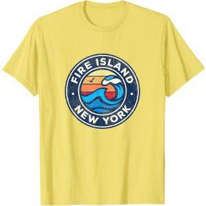 Fire Island New York NY Vintage Nautical Waves Design T-Shirt S