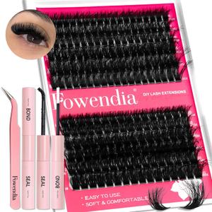 Fowendia Lash Clusters Kit Fluff 80D 100D Individual Lashes D Curly Cluster Eyelash Extensions 10-18mm DIY Lash Extension Kit Lash Bond and Seal Waterproof, Lash Applicator, Thick False Eyelashes Kit