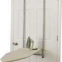 Household Essentials 144222 Over The Door Small Ironing Board with Iron Holder, Natural Cotton Cover Silver