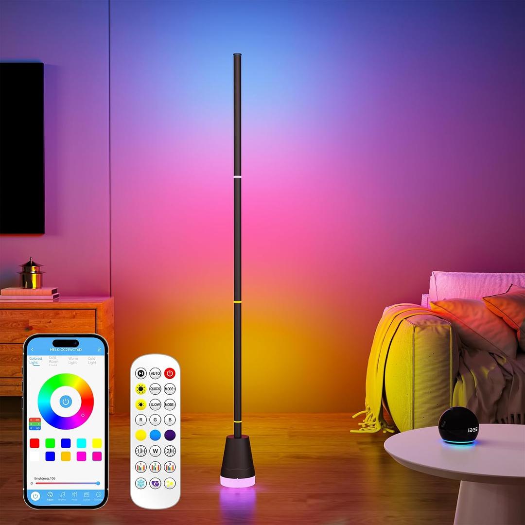 LED Corner Floor Lamp with App Control, Smart RGB Color Changing, Music Sync, Remote Control, 16 Million Colors,Modern Floor Lamp for Bedroom, Living Room