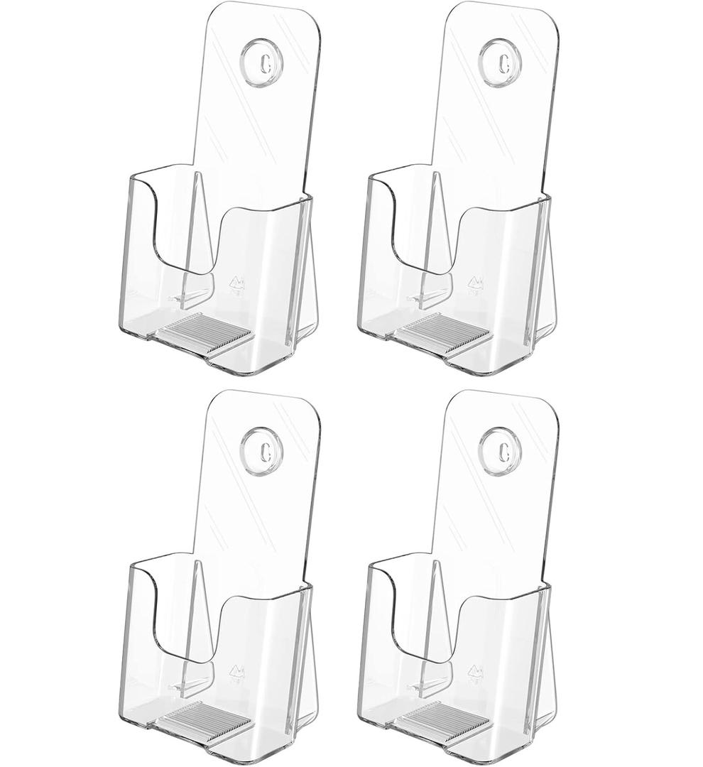 MaxGear 4 Pack Acrylic Brochure Holder, Trifold 4 inches Wide Plastic Literature Holder For Pamphlets, Flyers, Rack Cards, Wall Mount Clear Countertop Organizer Display Stand, Office or Home Use