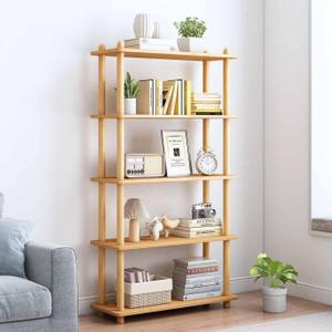 IOTXY 5-Tier Wooden Shelf Bookcase - Modern Open Bookshelf, Free Standing Storage Rack, Multifunctional Display Stand for Home and Office, Oak, Rectangle