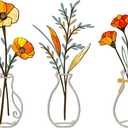 3 Pcs Metal Flowers Wall Arts,Yellow Metal Vase Wall Art,Iron Art Painting,Rustic Farmhouse Decor Minimalist Flower Decor for Bedroom Bathroom Living Room Dining Room(Yellow, Vase-C)
