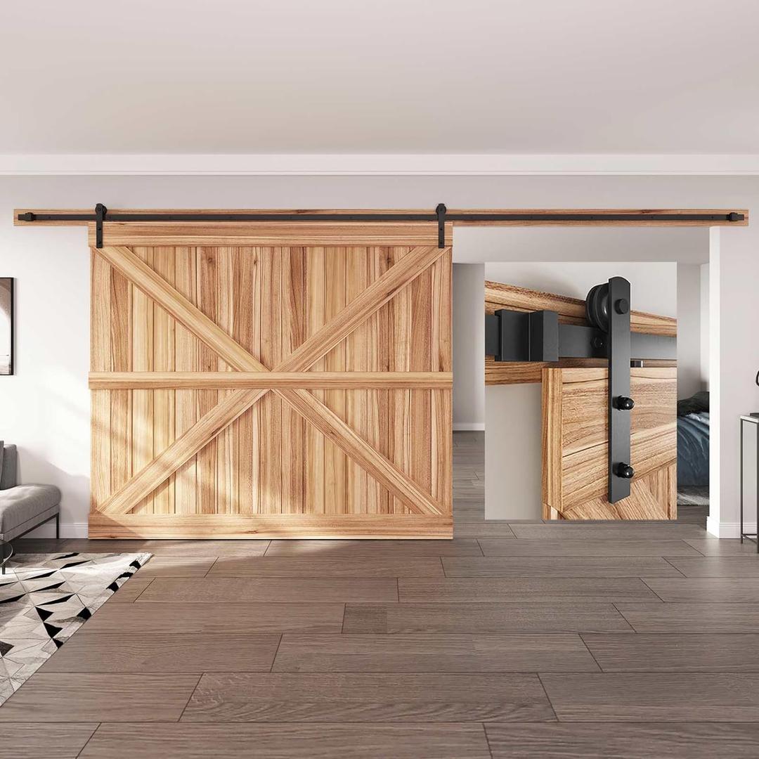 EaseLife 16 FT Heavy Duty Sliding Barn Door Hardware Track Kit,Straight Pulley,Slide Smoothly Quietly,Easy Install (16FT Track Kit for 96" Wide Single Door)