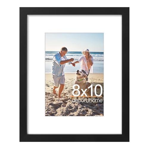 decorUhome 8x10 Picture Frame, Display Pictures 5x7 with Mat or 8x10 without Mat, Wall & Tabletop Display Photo Frame, Black, 1 Pack