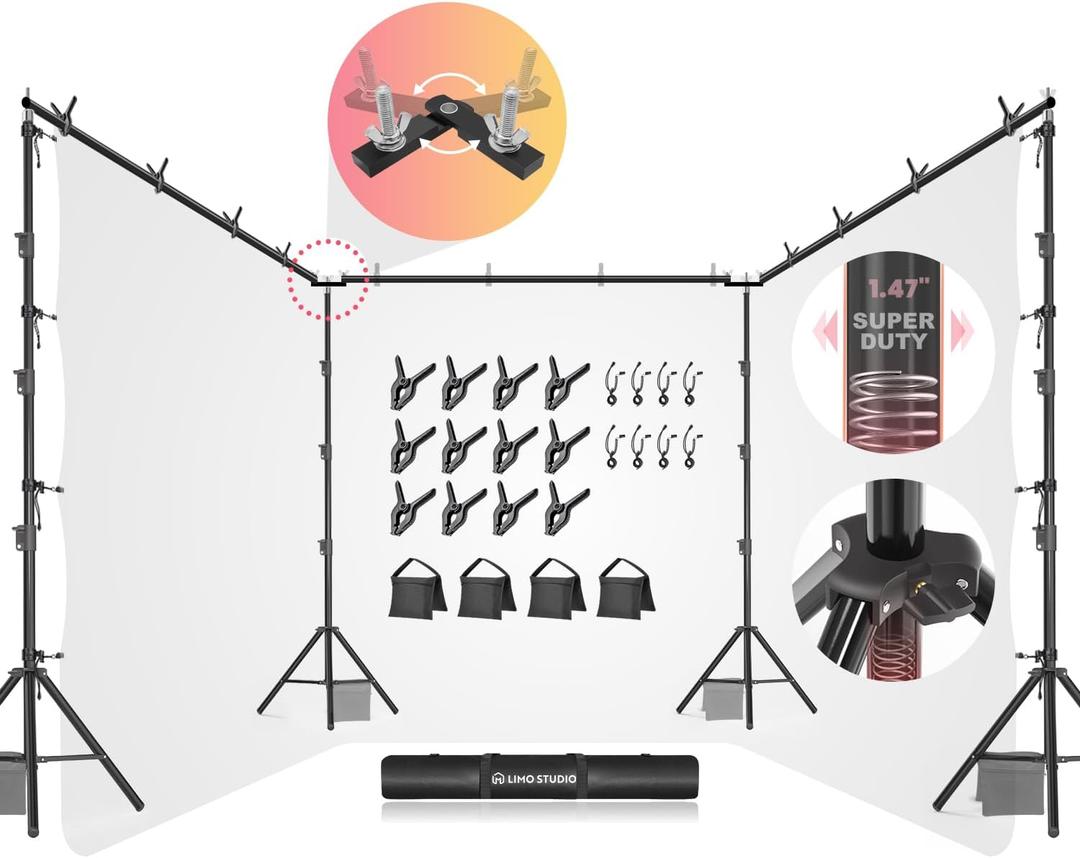LimoStudio [Enhanced Super Duty] 30.3 x 10.4 ft. Triple Extended Crossbar Backdrop Stands, Super Heavy Duty & Thicker Pole, Strongest in Market No Bend No Shake, 360 Rotatable Angle Control, AGG3354 (30.3 x 10.4 feet (W x H))
