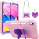 WESADN for iPad 10th Generation Case 10.9 inch 2022 for iPad A16 Case 11 inch 2025 with Screen Protector/Butterfly Kickstand/Lanyard/Keychain Rugged Cases Pencil Holder Girls Kids Cover Pink Purple