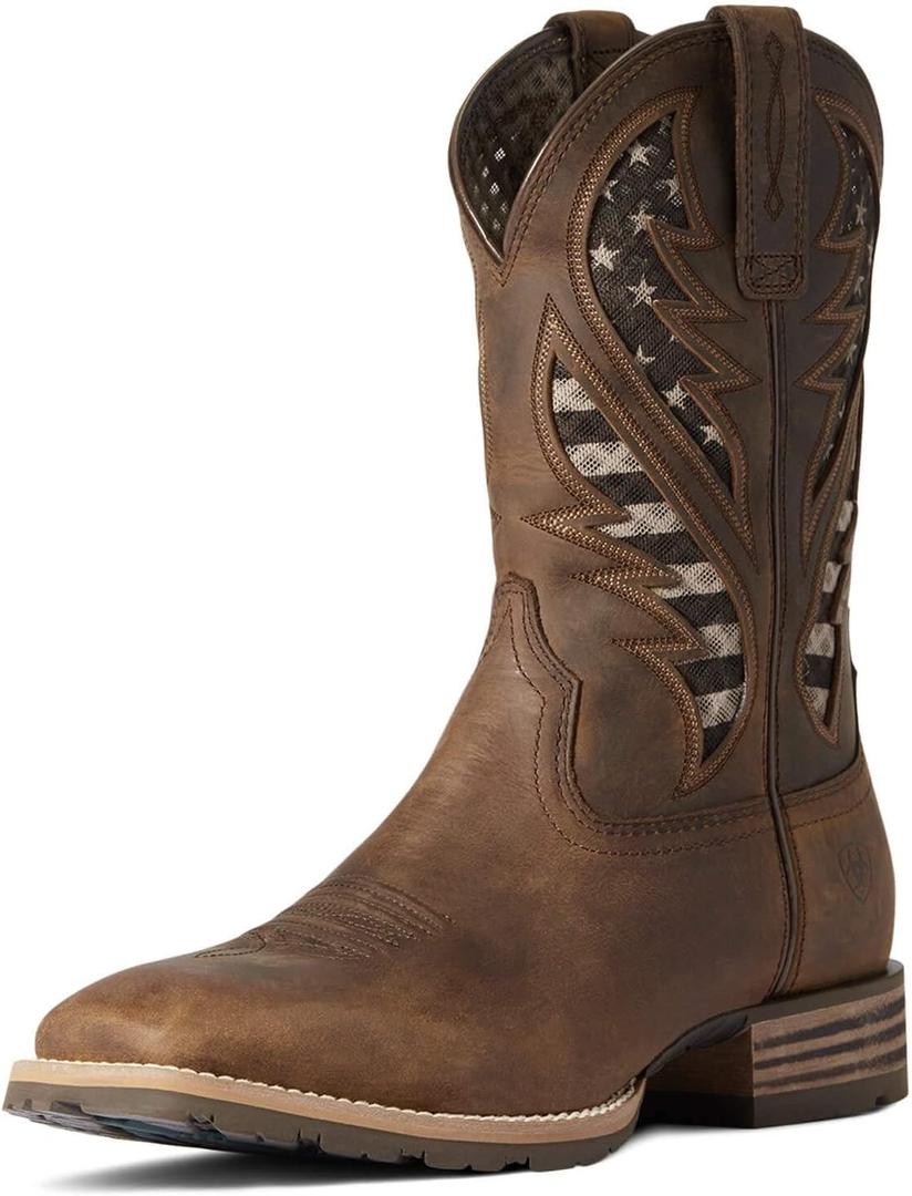Ariat Mens Hybrid VentTEK Western Boot Distressed Brown/ American Flag 11.5 Wide