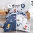 DJY Cotton Twin Bedding Set, Dinosaur Cars Reversible Twin Comforter Set for Kids Boys Girls, 4 Pieces Bed in a Bag Includes Quilted Comforter, Flat Sheet, Fitted Sheet and Pillowcase