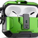 Armor Earphone Cover Case for AirPods Pro 2, Military Grade Full Body Shockproof Protection Hard Case, Support Wireless Charging with Keychain, Magnetic Lid, Front LED Visible, Green
