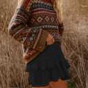 Lepunuo Boho Shorts for Women High Waisted Ruffle Tiered Flowy Skirts with Shorts Underneath Western Skorts (Black, L)
