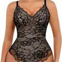 FeelinGirl Shapewear Lace Bodysuits for Women Shapewear Tummy Control V-Neck Bodysuit Sleeveless Tops Jumpsuit L
