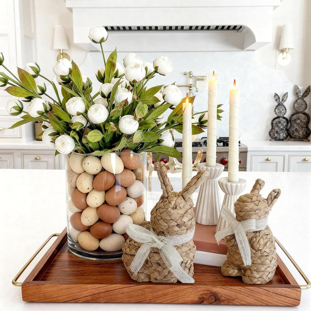 2 Pcs Wicker Easter Bunny Decor for Home 6 Inch 7 Inch Rattan Bunny Table Decor Set Natural Woven Rabbit Figurine Statue for Spring Vintage Kitchen Home Table Centerpiece, 2 Size