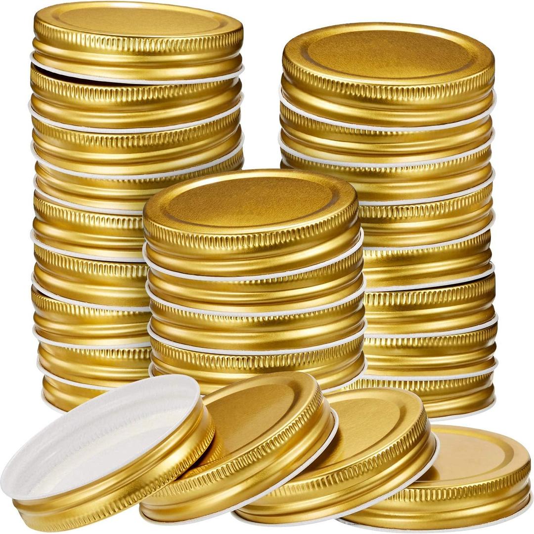 Chuangdi 30 Packs Mason Jar Lids Bulk Wide Regular Mouth Canning Lids Leak Proof Secure Mason Storage Solid Caps(Gold)