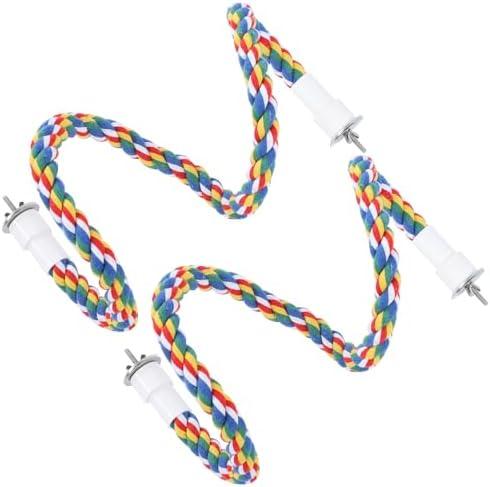 Cotton Rope Bird Perch for Parrots, 0.7 Inch Bendable Climbing Rope Perch for Bird Cage, Colorful Bungee Toys for Parakeets, Cockatiels Lovebirds Budgies, 1 Pack with Stainless Steel