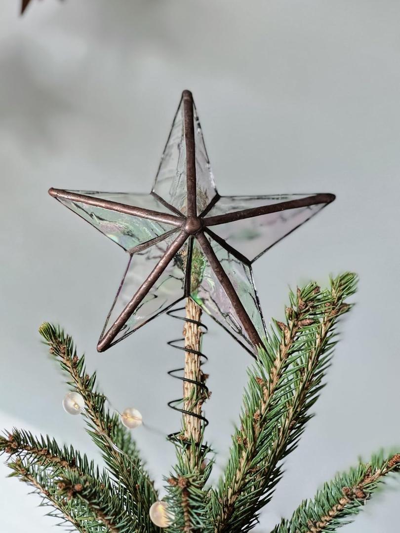 Christmas Tree Topper, Christmas Tree Star (Iridescent Texture Clear Glass, Copper)