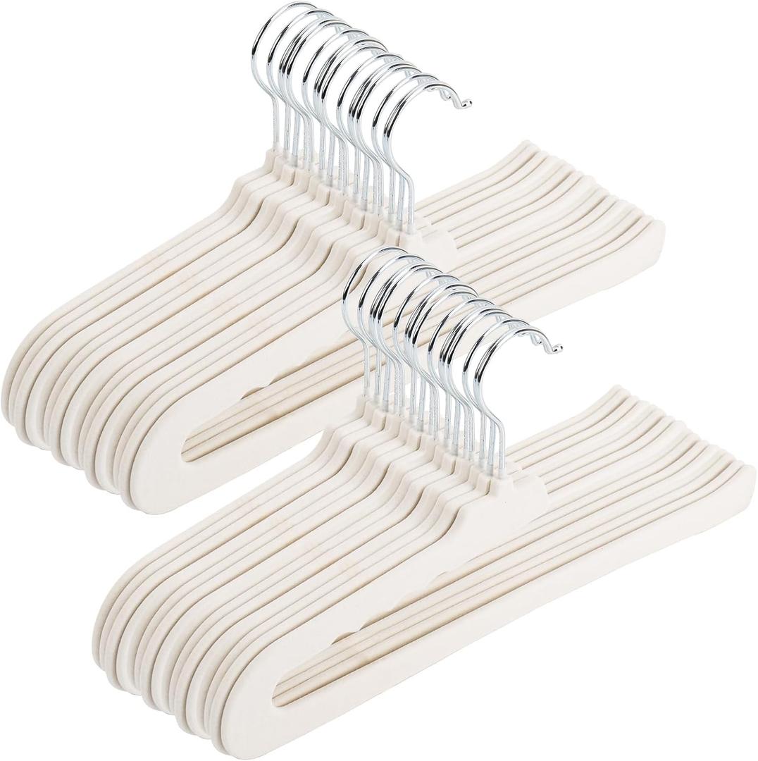 Velvet Pants Hangers - 32 Pack White Non Slip Open Ended Hanger with 360 Swivel Hook - Closet Space Saving Hanger for Heavy Pants, Jeans, Trousers, Scarf