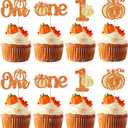Gyufise 24Pcs Pumpkin One Cupcake Toppers Glitter Pumpkin 1st Birthday Cupcake Picks for Fall Theme Baby Shower Kids First Birthday Party Cake Decorations Supplies Orange