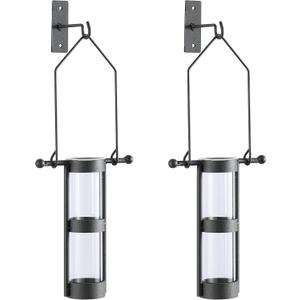 Danya B. QB102-2 Modern Home Dcor - Wall Mount Hanging Glass Cylinder Vase Set with Metal Cradle and Hook