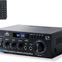 Stereo Receiver & Amplifier Home Audio Amp, AK45 Bluetooth Receiver for Home Stereo, 300Wx2, Bluetooth 5.0, 2 Channel, w/FM & Karaoke, w/USB/SD/RCA/MIC/FM in, w/Remote, for Garage Party Market