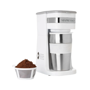 Mixpresso White Personal Single Serve Coffee Maker & 14oz Travel Mug, Drip Small Coffee Maker & Tumbler, Auto Shut Off & Reusable Filter, Compatible with Coffee Grounds Mixpresso White Personal Single Serve Coffee Maker & 14oz Travel Mug, Drip Small Coffee Maker & Tumbler, Auto Shut Off & Reusable Filter, Compatible with Coffee Grounds