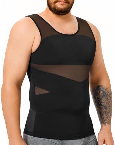 TAILONG Mens Compression Shirt Body Shaper Slimming Shirt Plus Size Gynecomastia Compression Tank Top, 3XL