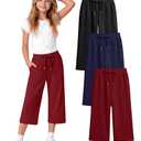 Langyiwee 3 Pack Girls' Capri School Pants, 3-Color, 7-8 Years