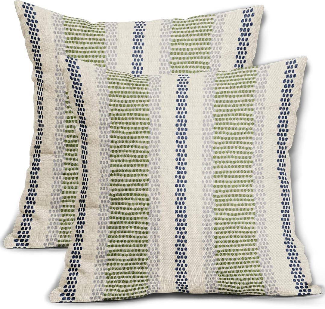 Navy Blue Lime Green Pillow Covers 20x20 Set of 2 Gray Grey Dot Print Striped Decorative Outdoor Pillowcases Boho Rustic Farmhouse Decorative Throw Cushion Case Decor for Couch Sofa Bed