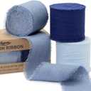 Keypan Blue Set Ribbon 1-1/2 Inch x 15 Yards Crinkle Fabric Cotton Ribbons for Gift Wrapping Wedding Invites Baby Shower DIY Crafts Home Decor