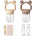 2 Pack Silicone Baby Fruit Feeder with Mini Freezer Tray, Breastmilk Popsicle Molds for Baby Teething Relief, Teethers, Fresh Food Feeder for Safe Infant Self Feeding, Extra Food Pouches - Chocolate (Brown)