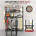 4 Bike Stand, Bike Rack Garage with 3-Tier Storage Rack, Bicycle Stand for Garage Organizer, Indoor Sporting Gear Storage Station for Mountain/Road/Hybrid & Fat Tire Bike, Patent Pending