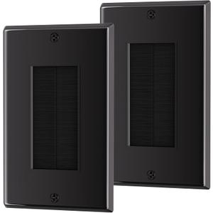 Brush Wall Plate, Single Gang Wall Plate Cable Pass Through for Low Voltage Wires, Cord Hider for Wall Mount TV, 2-Pack, Black