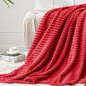 BEDELITE Fleece Throw Blanket for Couch  3D Ribbed Jacquard Soft and Warm Decorative Fuzzy Blanket  Cozy, Fluffy, Plush Lightweight Red Throw Blankets for Bed, Sofa, 50x60 inches